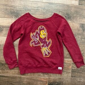 J LALA Arizona State‎ Embroidered Sparky Patch Off Shoulder Custom Sweatshirt, M
